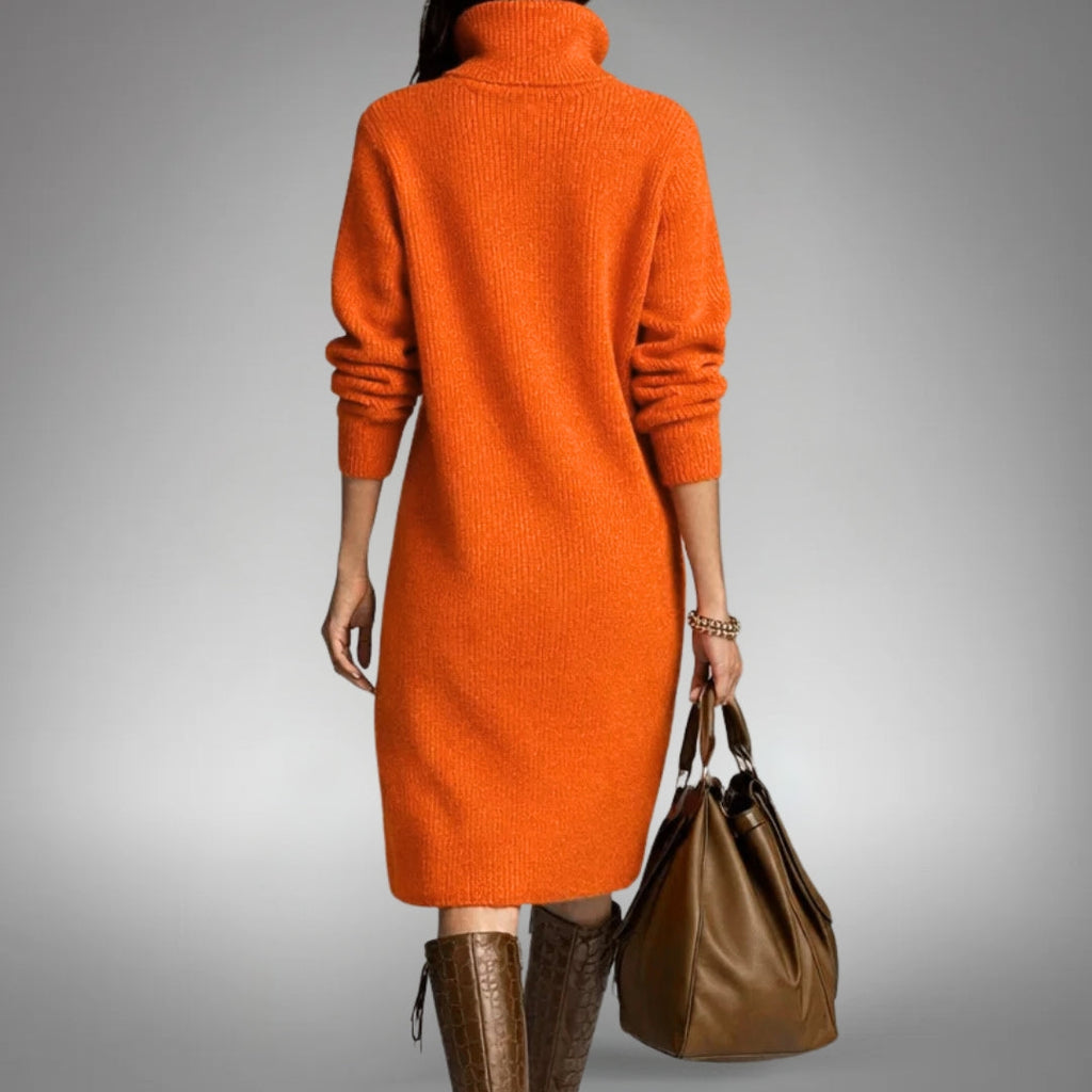 Sweater Dress Women's Long Sleeve with Stand Collar and Button Detail - 3 - London-stylehouse.com