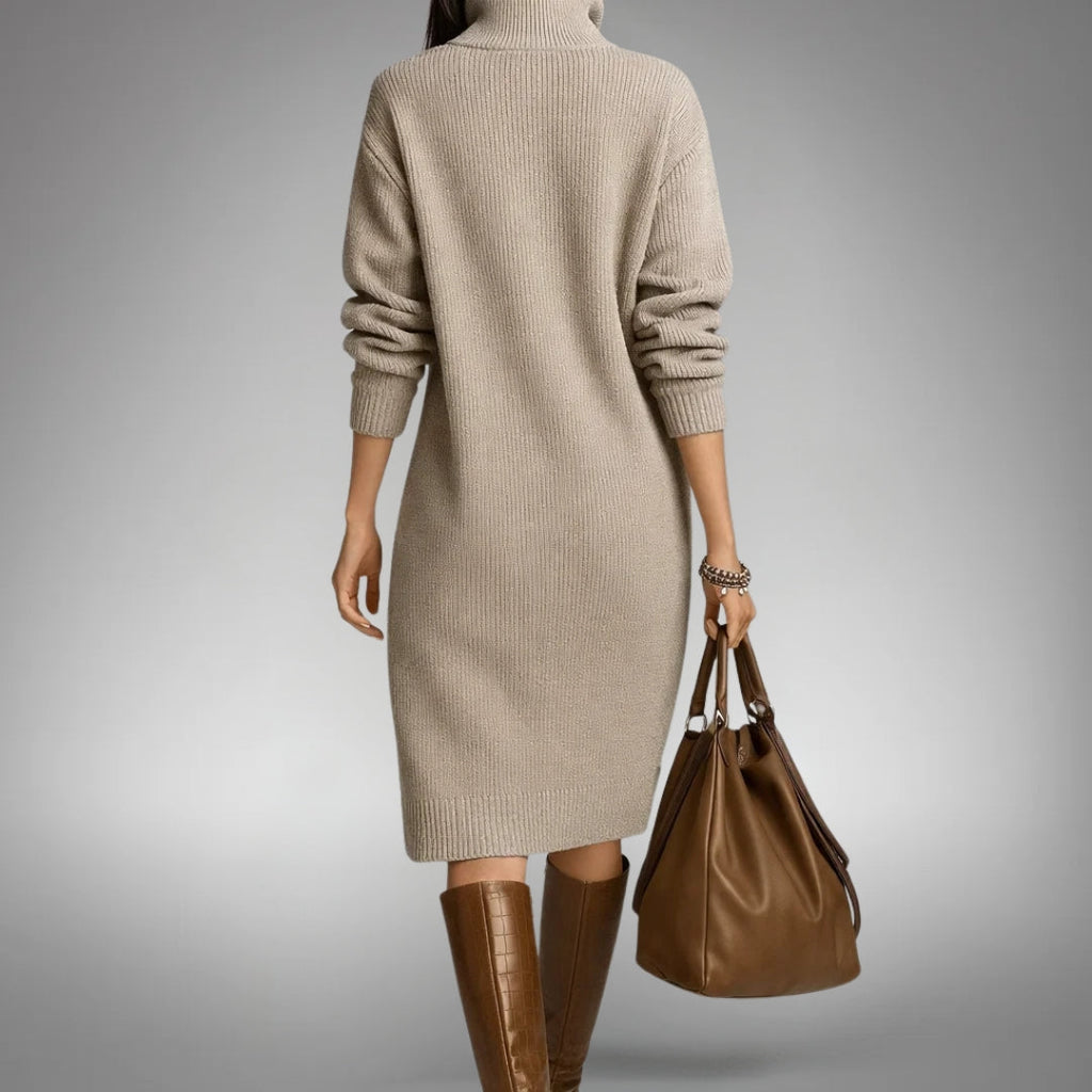 Sweater Dress Women's Long Sleeve with Stand Collar and Button Detail - 7 - London-stylehouse.com