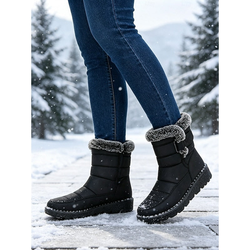 Women's Winter Boots with Faux Fur Cuff & Chunky Sole - 3 - London-stylehouse.com