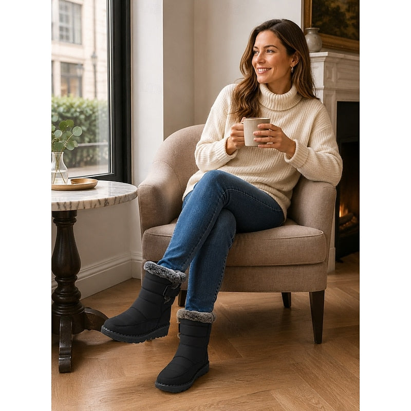 Women's Winter Boots with Faux Fur Cuff & Chunky Sole - 12 - London-stylehouse.com