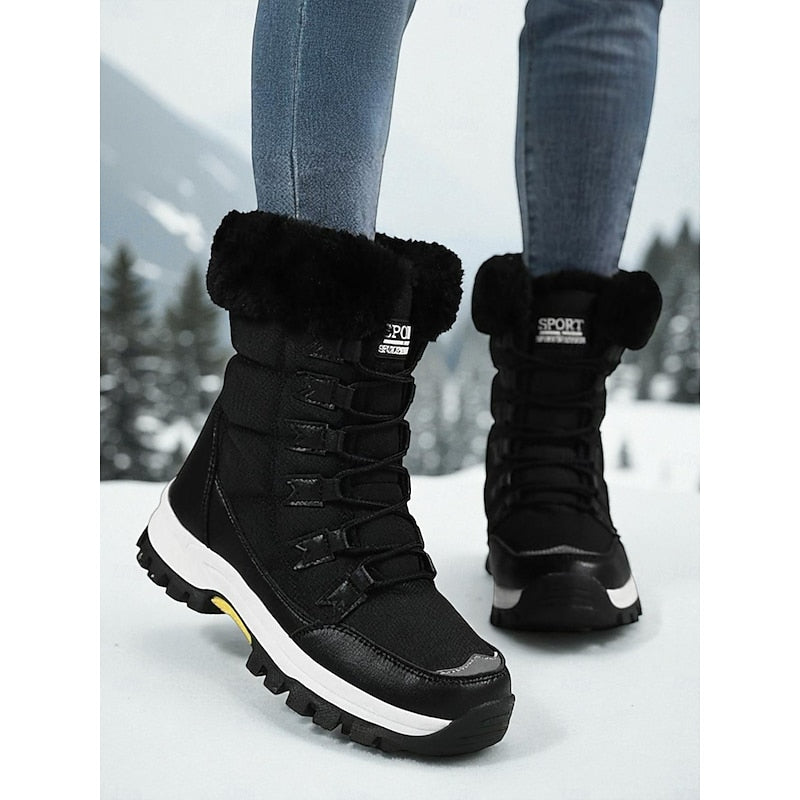Women's Ankle Boots with Laced Design and Faux Fur Trim - 7 - London-stylehouse.com