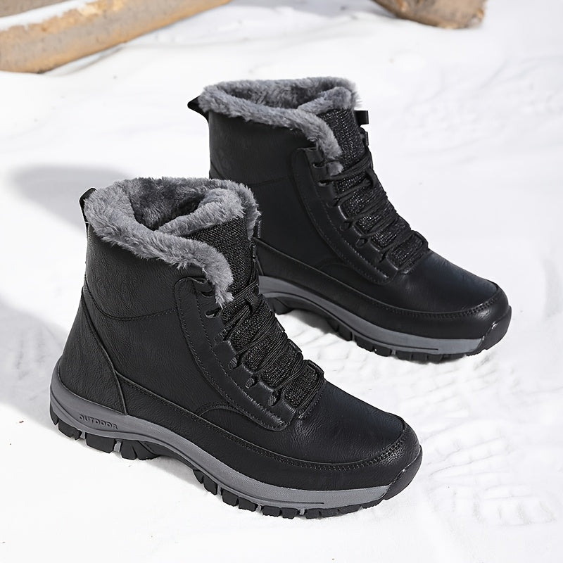 Women's Winter Boots with Faux Fur Lining and Lace-Up Design - 1 - London-stylehouse.com