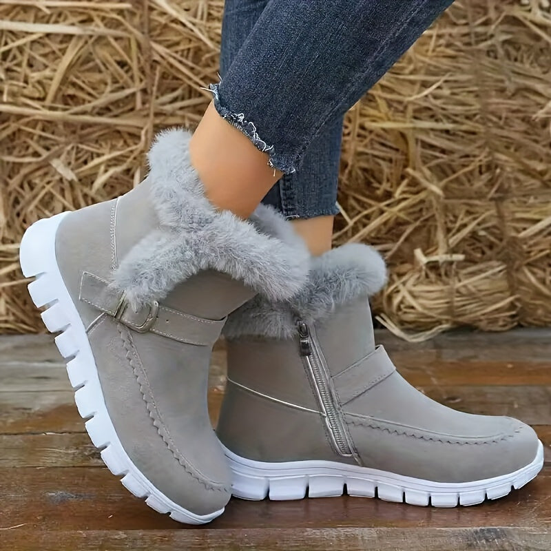 Women's Ankle Boots with Faux Fur Trim and Zip Closure - 2 - London-stylehouse.com