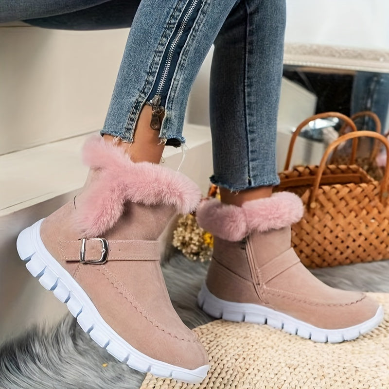 Women's Ankle Boots with Faux Fur Trim and Zip Closure - 3 - London-stylehouse.com