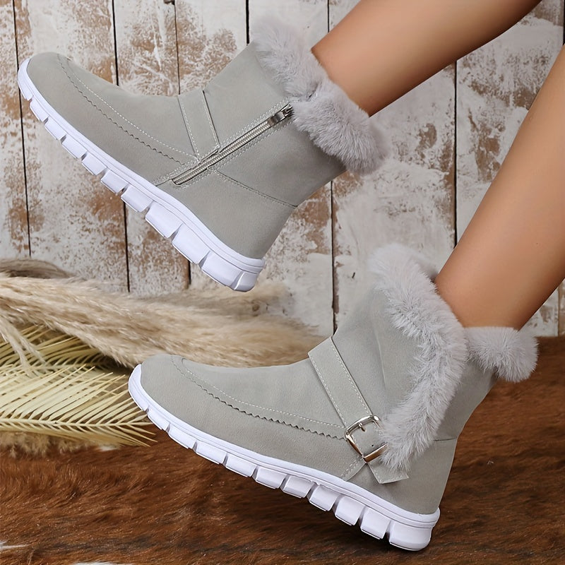 Women's Ankle Boots with Faux Fur Trim and Zip Closure - 8 - London-stylehouse.com
