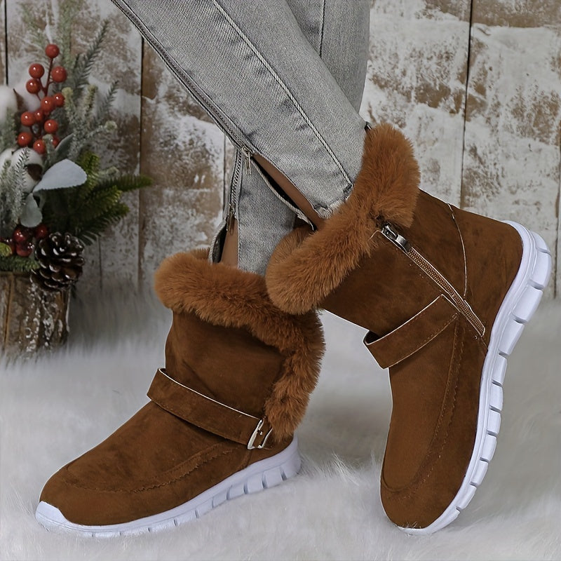 Women's Ankle Boots with Faux Fur Trim and Zip Closure - 9 - London-stylehouse.com