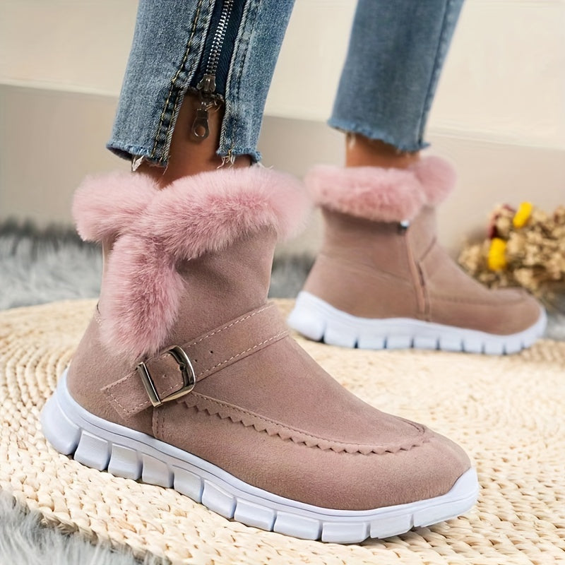 Women's Ankle Boots with Faux Fur Trim and Zip Closure - 10 - London-stylehouse.com