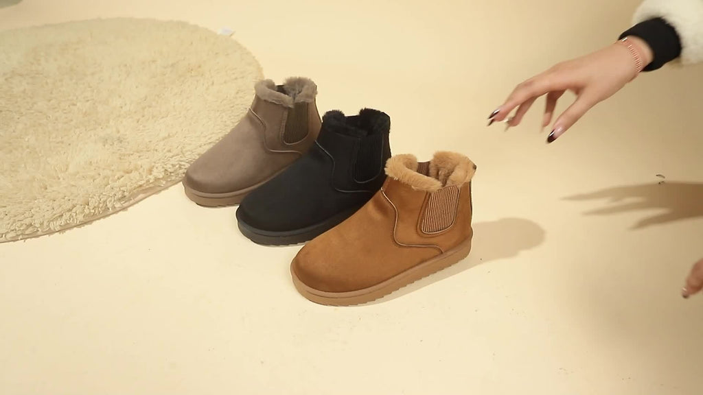 Women's Ankle Boots with Side Elastic and Faux Fur Lining - 3 - London-stylehouse.com