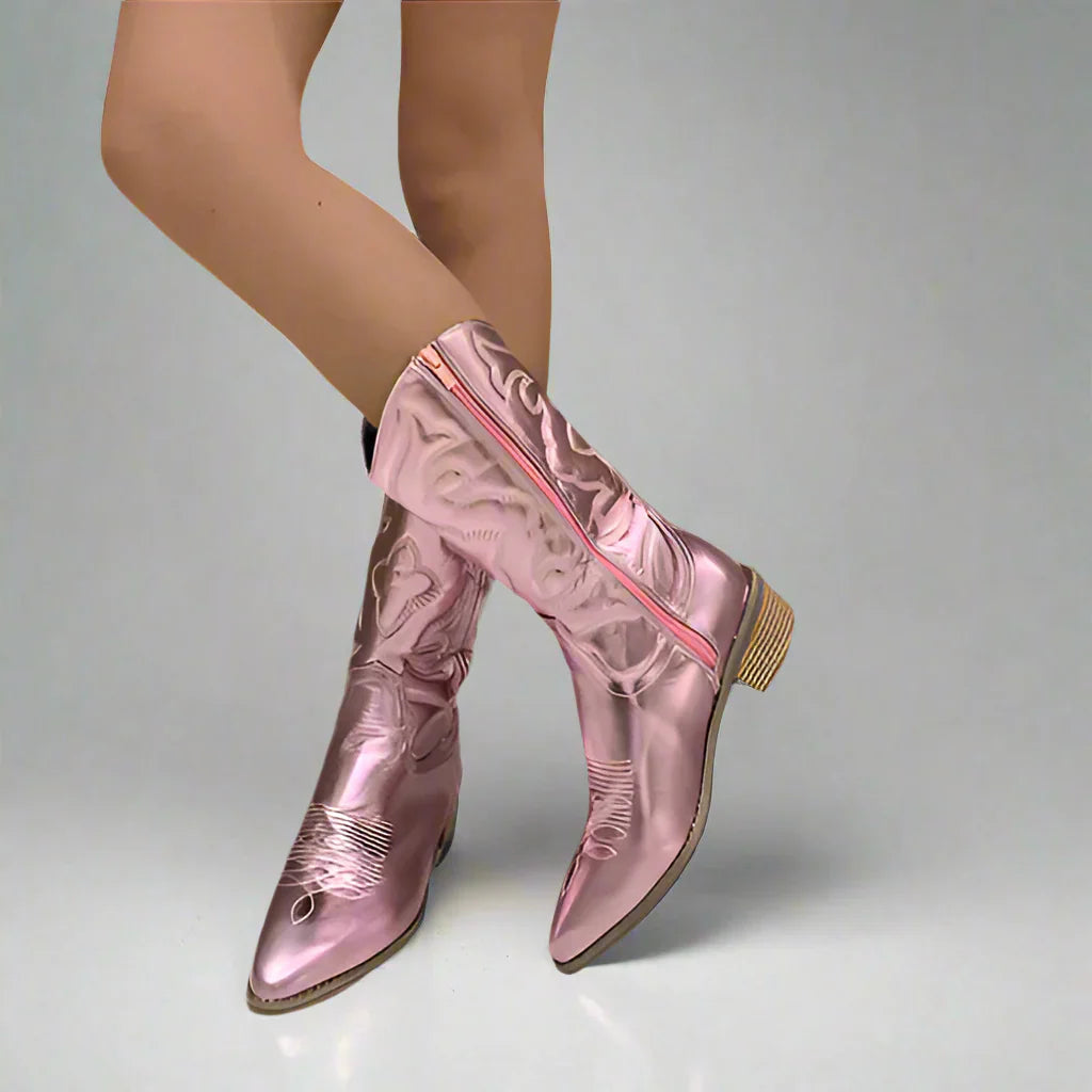 Western Boots Women's Pink with Side Zip and Pointed Toe - 1 - London-stylehouse.com