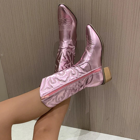 Western Boots Women's Pink with Side Zip and Pointed Toe - 2 - London-stylehouse.com