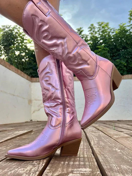 Western Boots Women's Pink with Side Zip and Pointed Toe - 3 - London-stylehouse.com