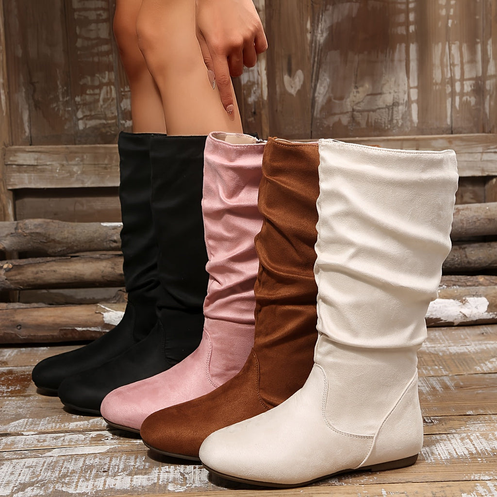 Women's Slouchy Knee-High Boots with Zip Detail - 11 - London-stylehouse.com