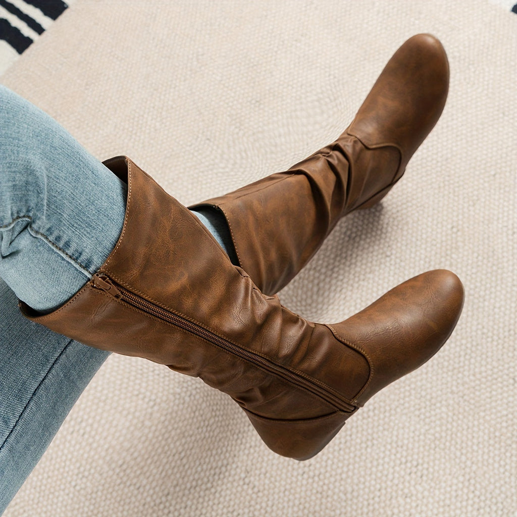 Slouchy Knee-High Boots for Women with Zipper Closure - 2 - London-stylehouse.com