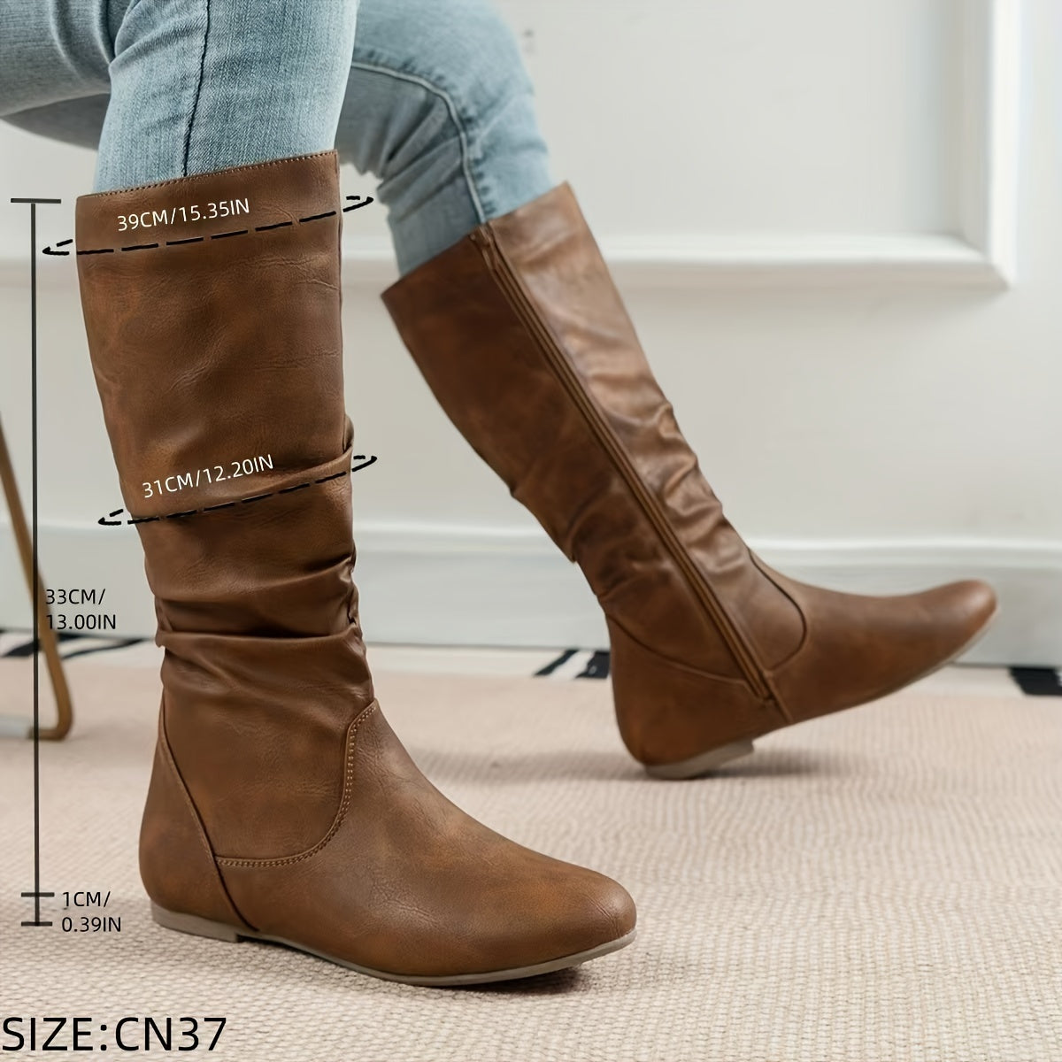 Slouchy Knee-High Boots for Women with Zipper Closure - 3 - London-stylehouse.com