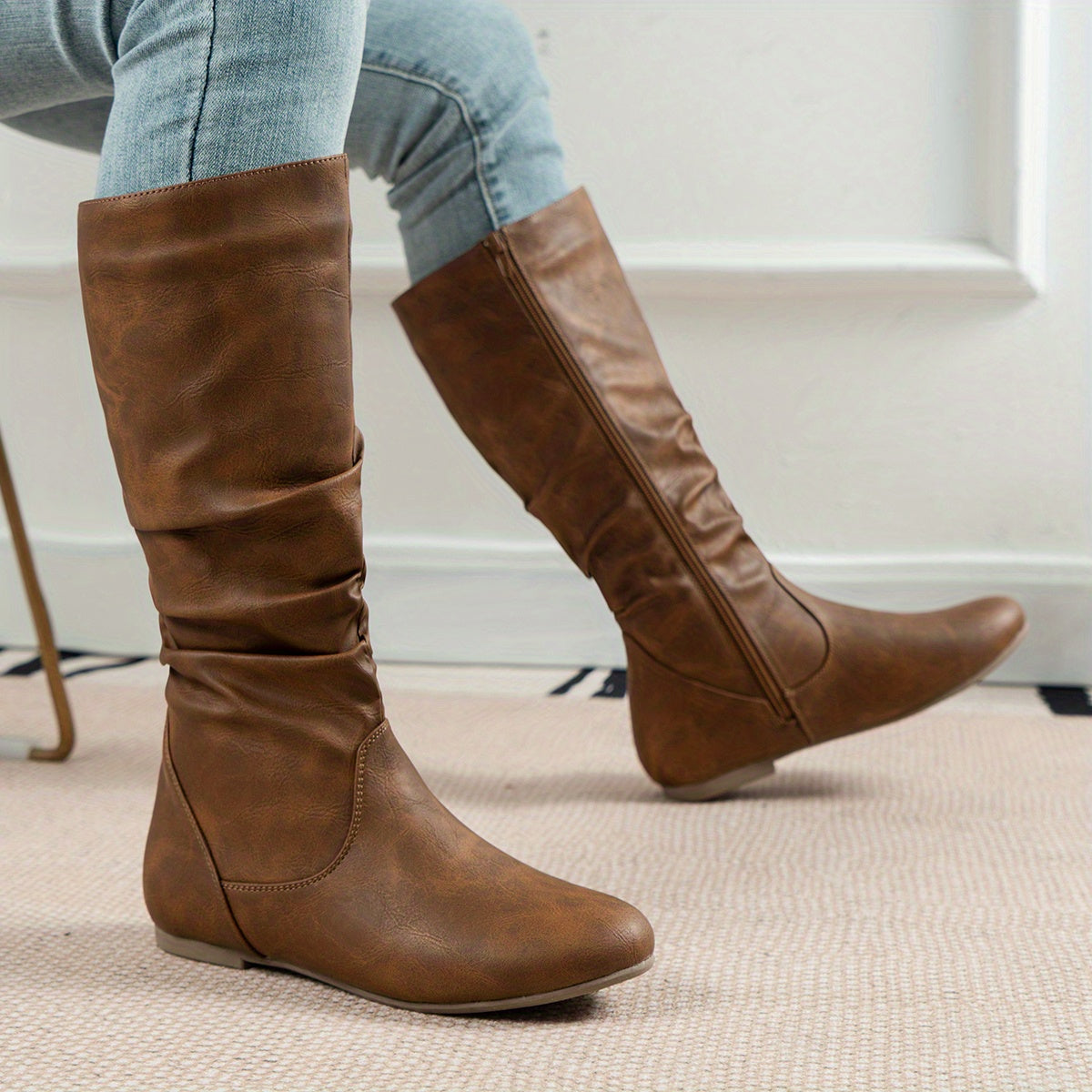 Slouchy Knee-High Boots for Women with Zipper Closure - 4 - London-stylehouse.com