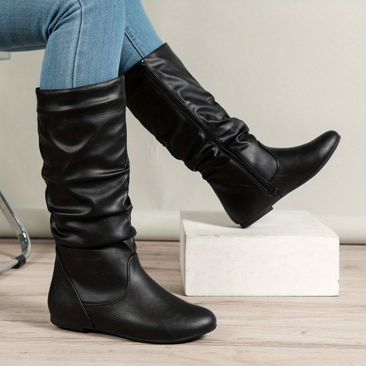Slouchy Knee-High Boots for Women with Zipper Closure - 7 - London-stylehouse.com