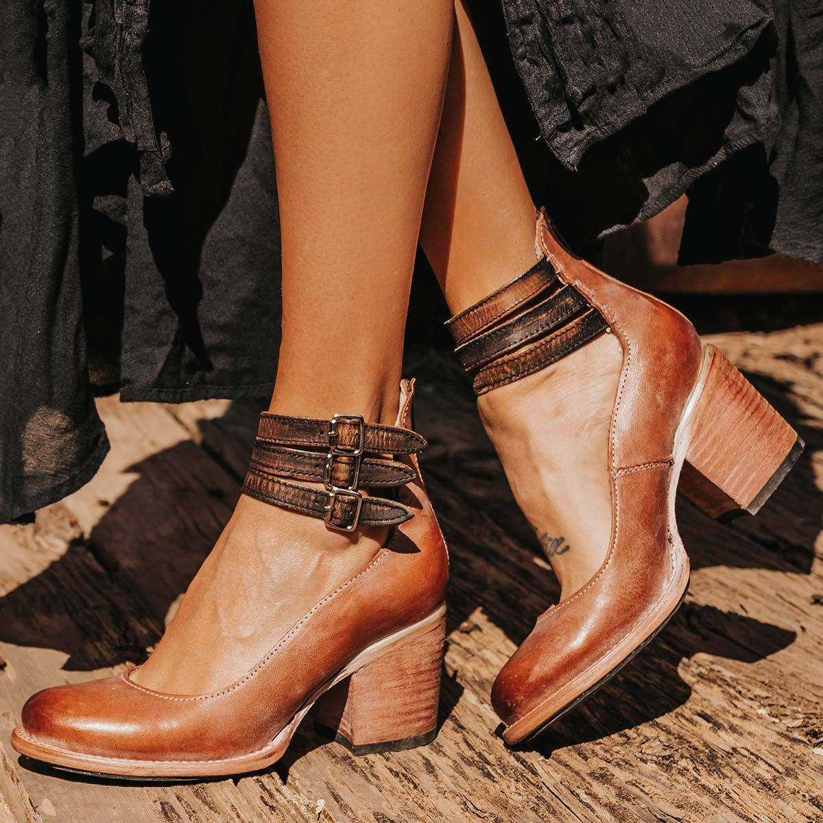 Heeled Ankle Shoes for Women with Double Buckle Detail - 5 - London-stylehouse.com