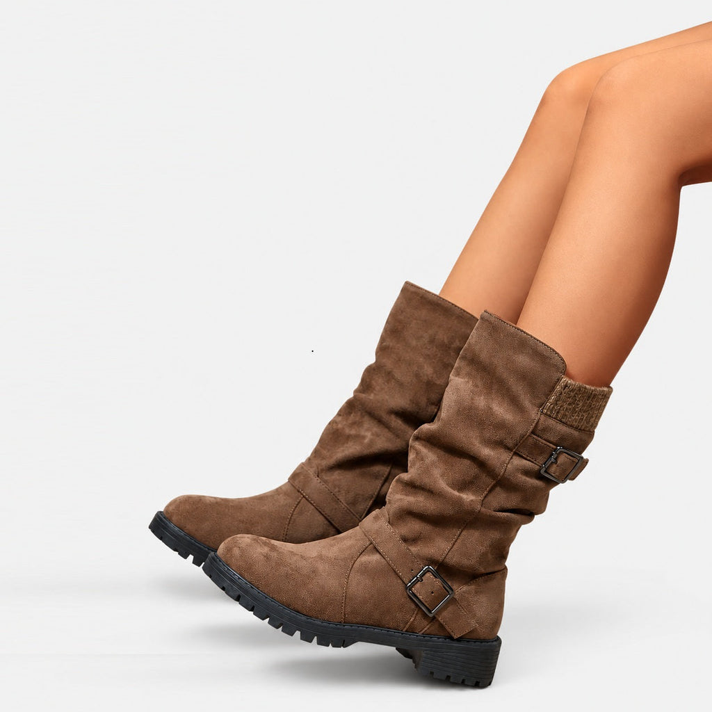 Slouchy Women's Boots with Buckle Detail and Chunky Sole - 2 - London-stylehouse.com