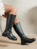 Women's Knee-High Boots with Buckle Detail and Zip Closure - 1 - London-stylehouse.com