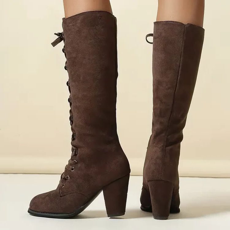 Women’s Lace-Up Knee-High Boots with Chunky Heel - 3 - London-stylehouse.com