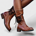 Women's Lace-Up Ankle Boots with Block Heel and Stud Detail - 1 - London-stylehouse.com