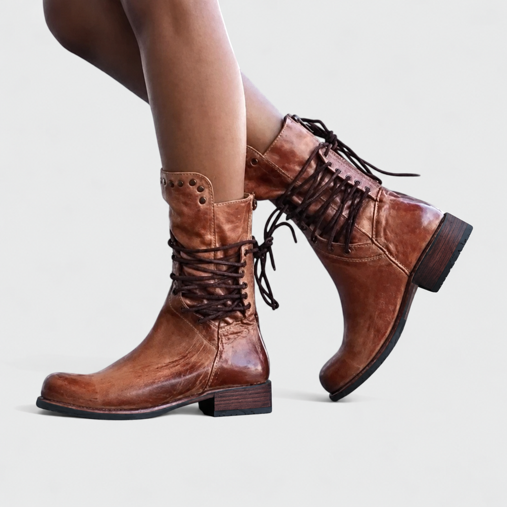 Women's Lace-Up Ankle Boots with Block Heel and Stud Detail - 2 - London-stylehouse.com