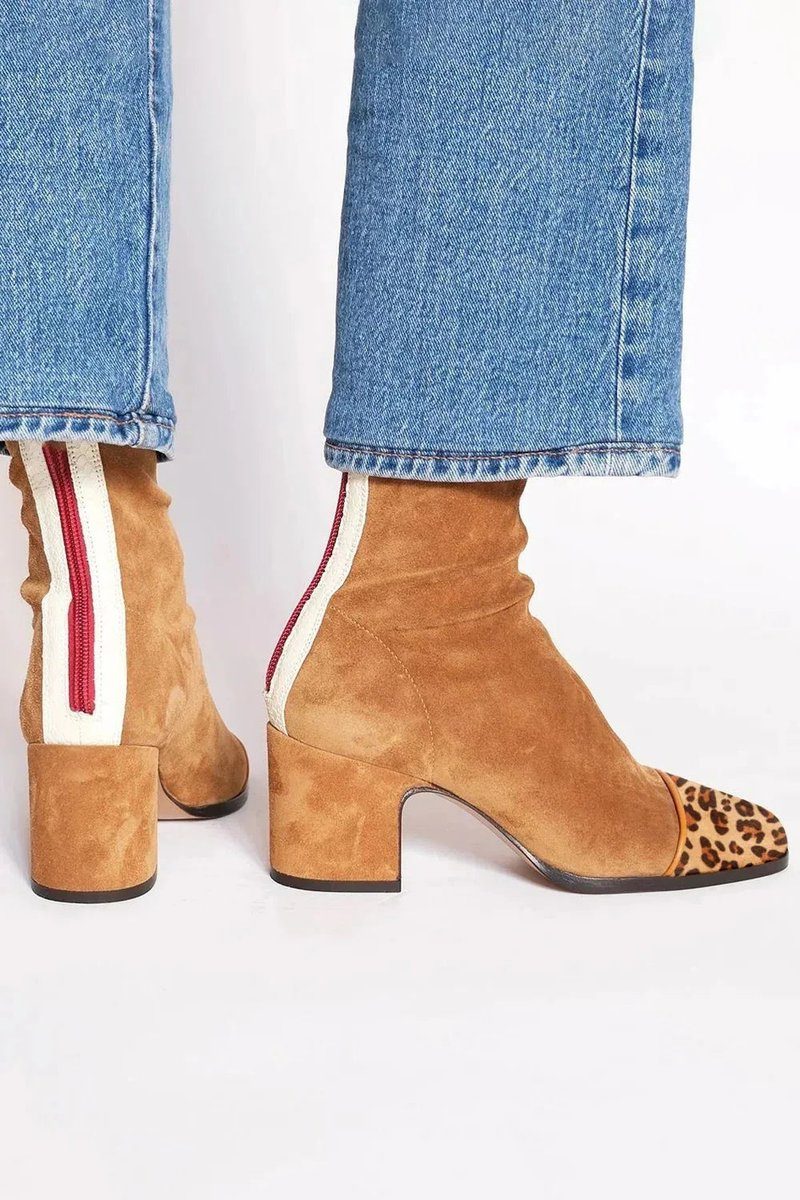 Block Heel Ankle Boots for Women with Leopard Print Toes and Zip Detail - 3 - London-stylehouse.com