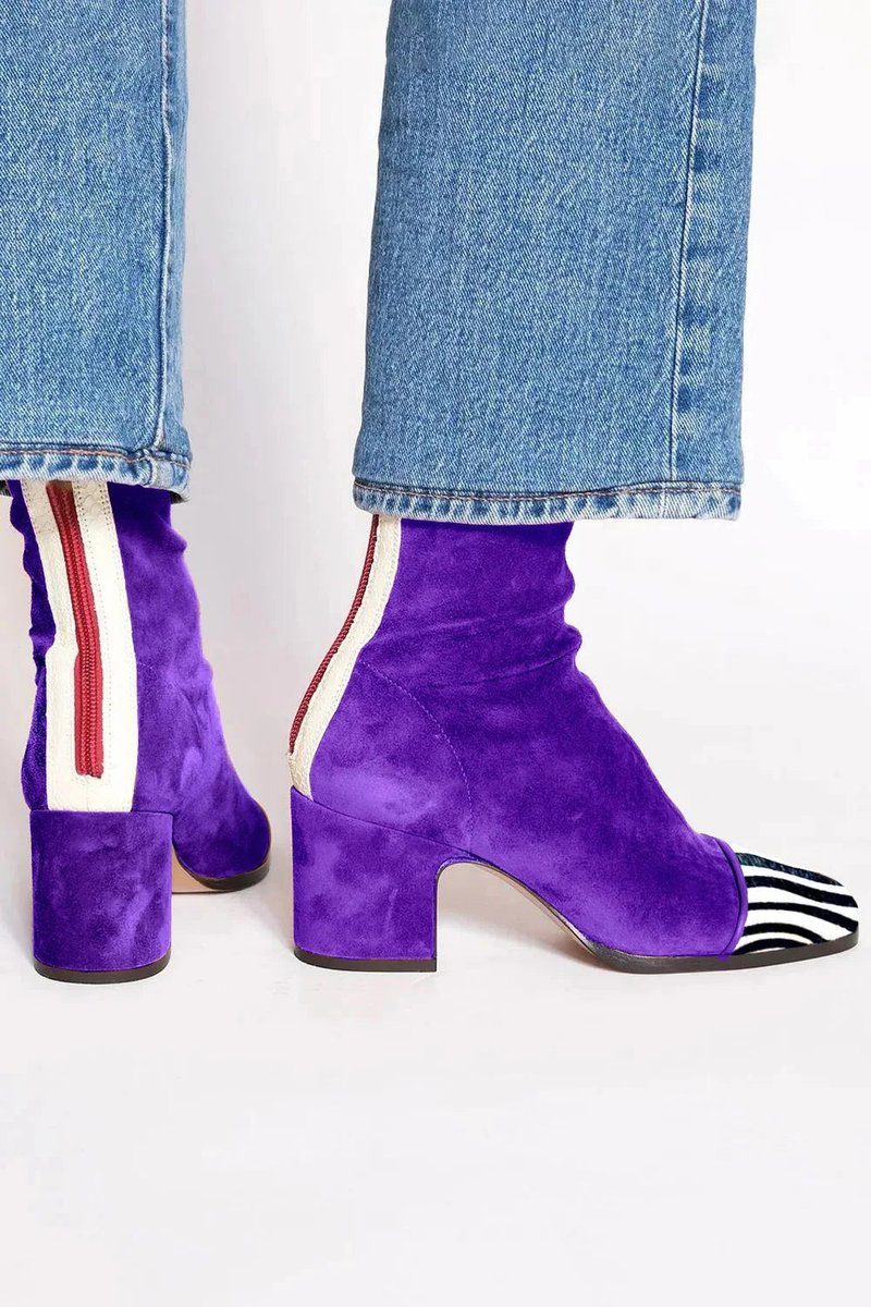 Block Heel Ankle Boots for Women with Leopard Print Toes and Zip Detail - 4 - London-stylehouse.com