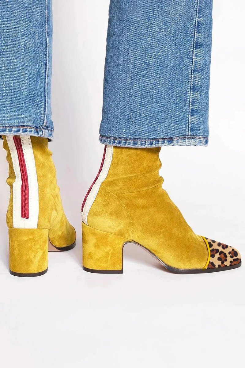 Block Heel Ankle Boots for Women with Leopard Print Toes and Zip Detail - 5 - London-stylehouse.com