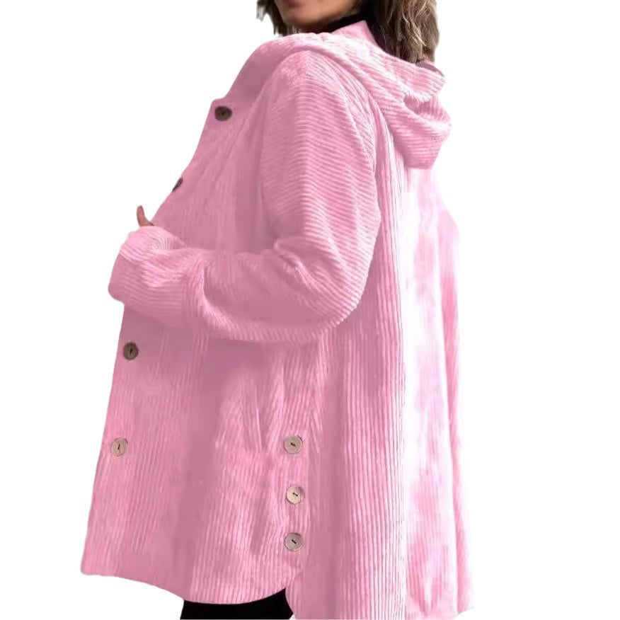 Hooded Jacket Women's Casual Button-Up with Pockets - 2 - London-stylehouse.com