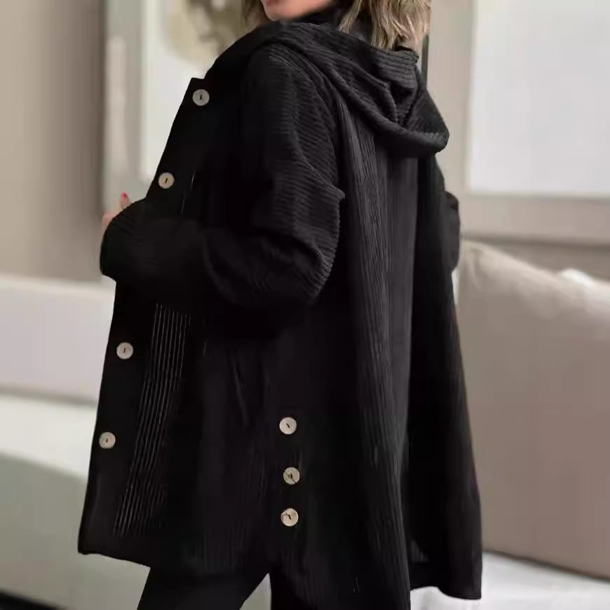 Hooded Jacket Women's Casual Button-Up with Pockets - 5 - London-stylehouse.com