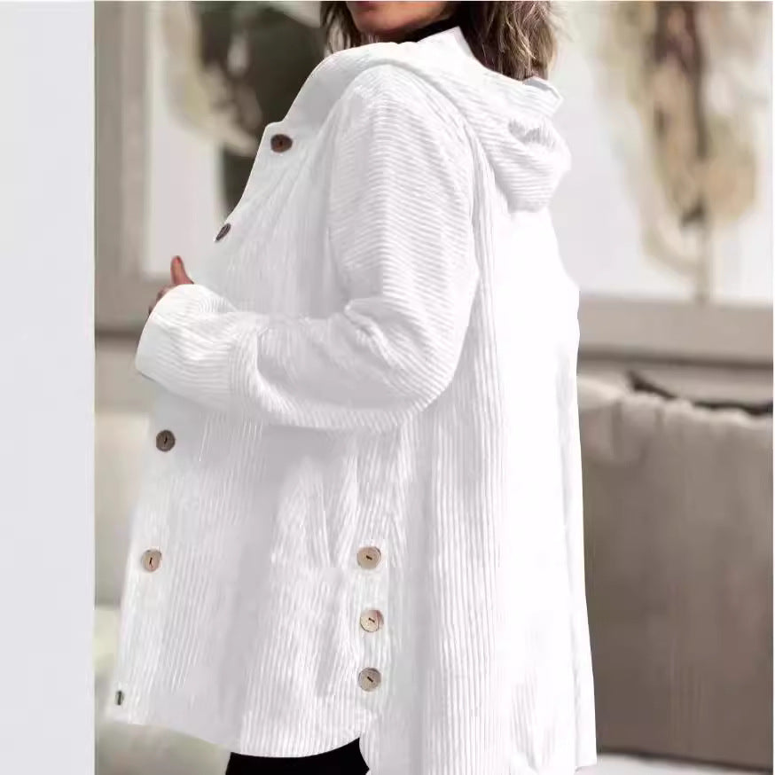 Hooded Jacket Women's Casual Button-Up with Pockets - 10 - London-stylehouse.com