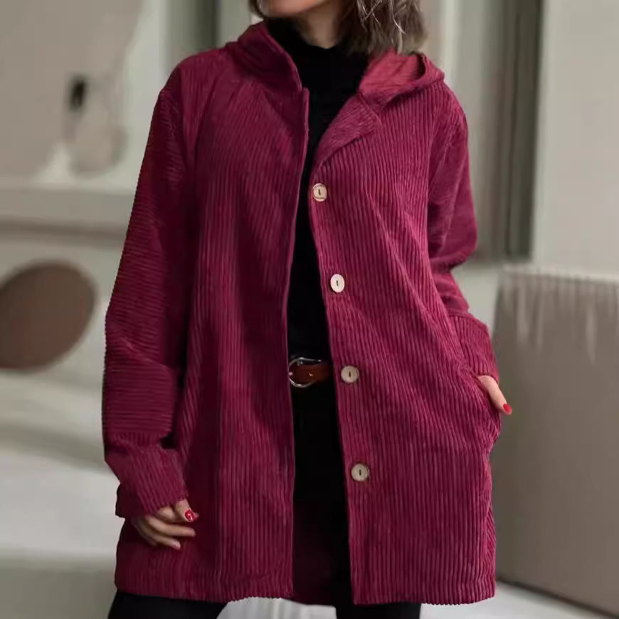 Hooded Jacket Women's Casual Button-Up with Pockets - 11 - London-stylehouse.com