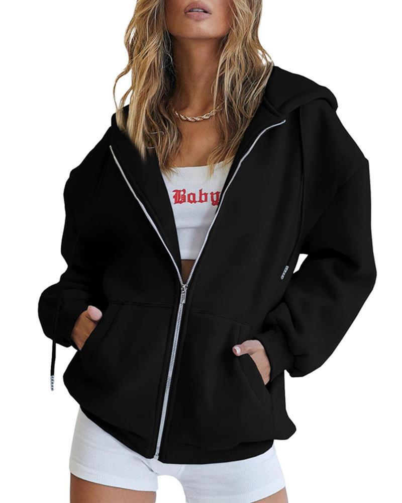 Hoodie Women Relaxed Fit Zip-Up with Pockets - 7 - London-stylehouse.com