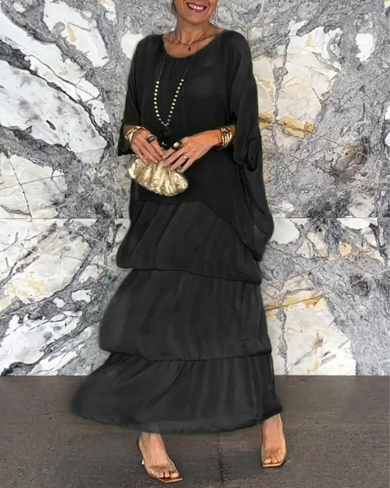 Maxi Dress Women with Tiered Design and Batwing Sleeves - 4 - London-stylehouse.com