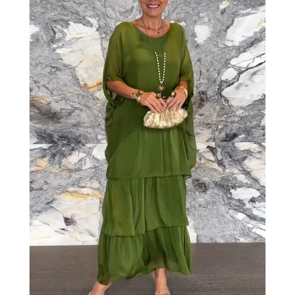 Maxi Dress Women with Tiered Design and Batwing Sleeves - 7 - London-stylehouse.com