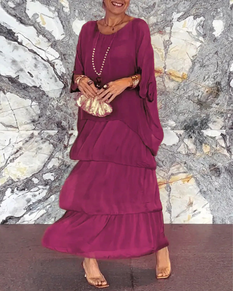 Maxi Dress Women with Tiered Design and Batwing Sleeves - 11 - London-stylehouse.com