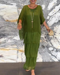 Maxi Dress Women with Tiered Design and Batwing Sleeves - 12 - London-stylehouse.com