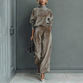 Chic Women's Lounge Set with High Neck and Wide Leg Trousers - 10 - London-stylehouse.com