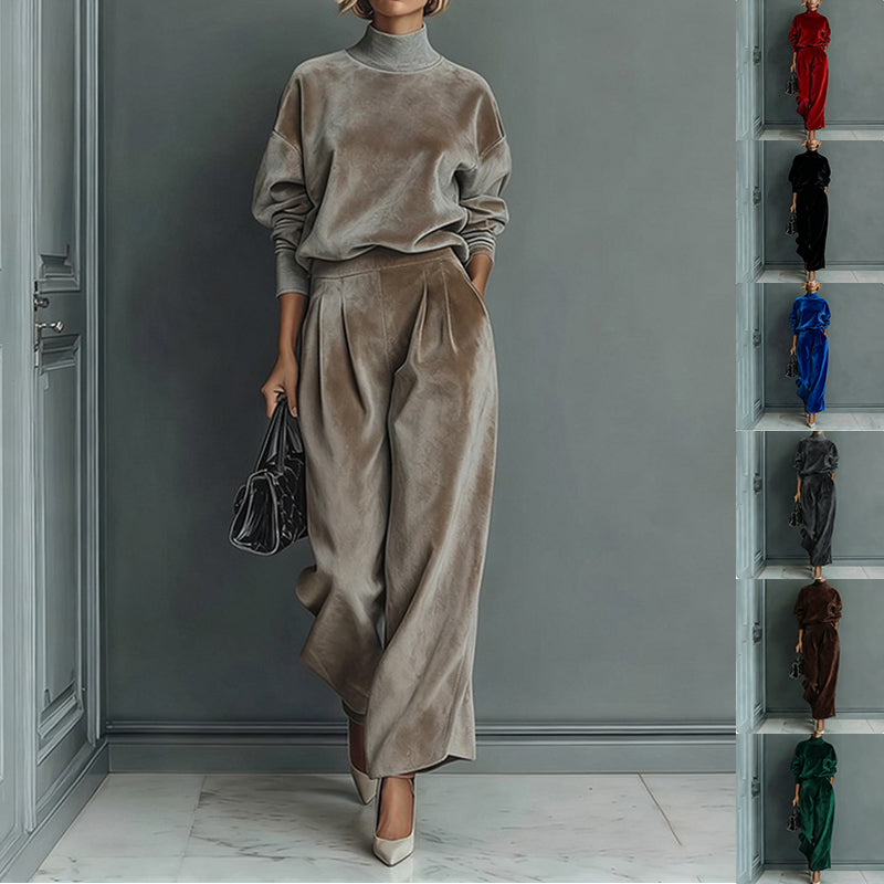 Chic Women's Lounge Set with High Neck and Wide Leg Trousers - 11 - London-stylehouse.com