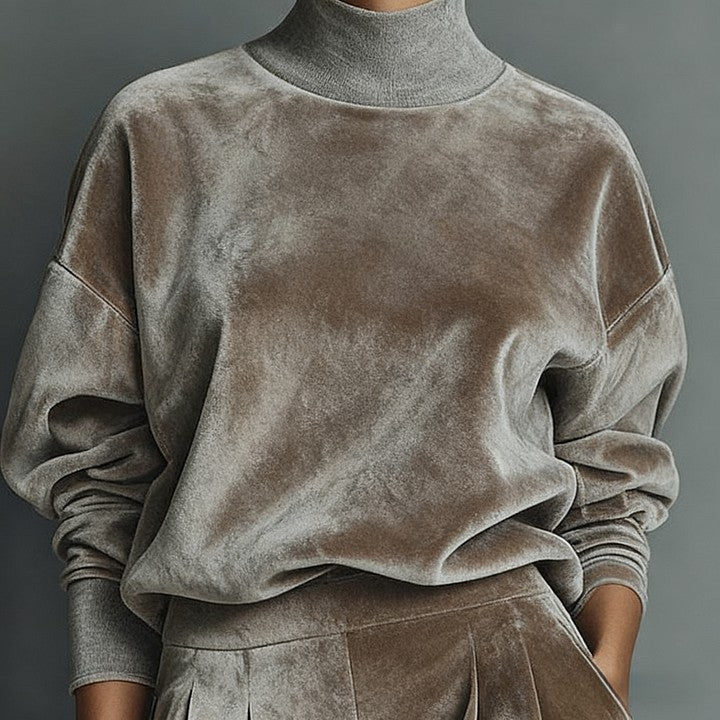 Chic Women's Lounge Set with High Neck and Wide Leg Trousers - 12 - London-stylehouse.com