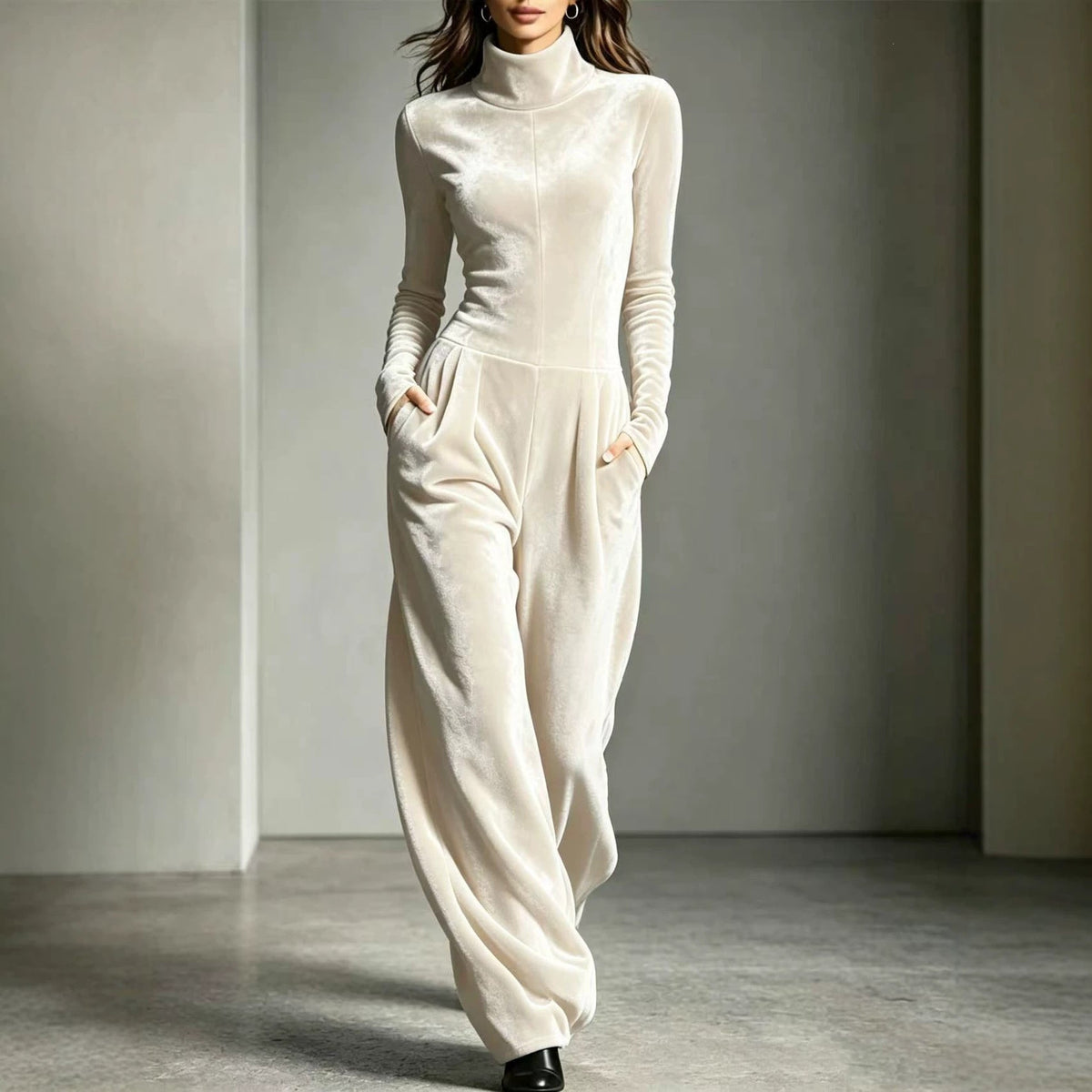 Jumpsuit Women Long Sleeve Relaxed Fit with Stand Collar - 1 - London-stylehouse.com