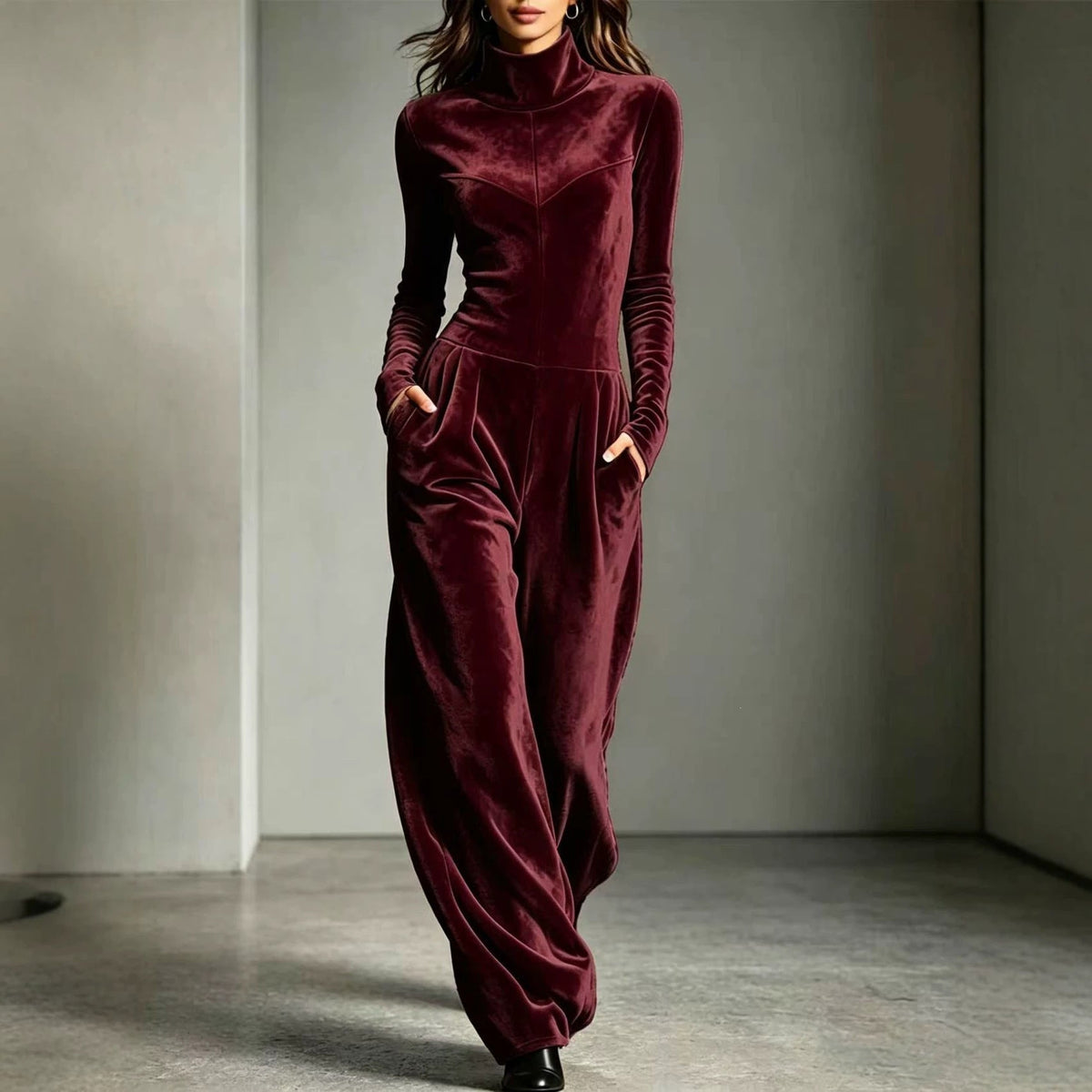 Jumpsuit Women Long Sleeve Relaxed Fit with Stand Collar - 3 - London-stylehouse.com