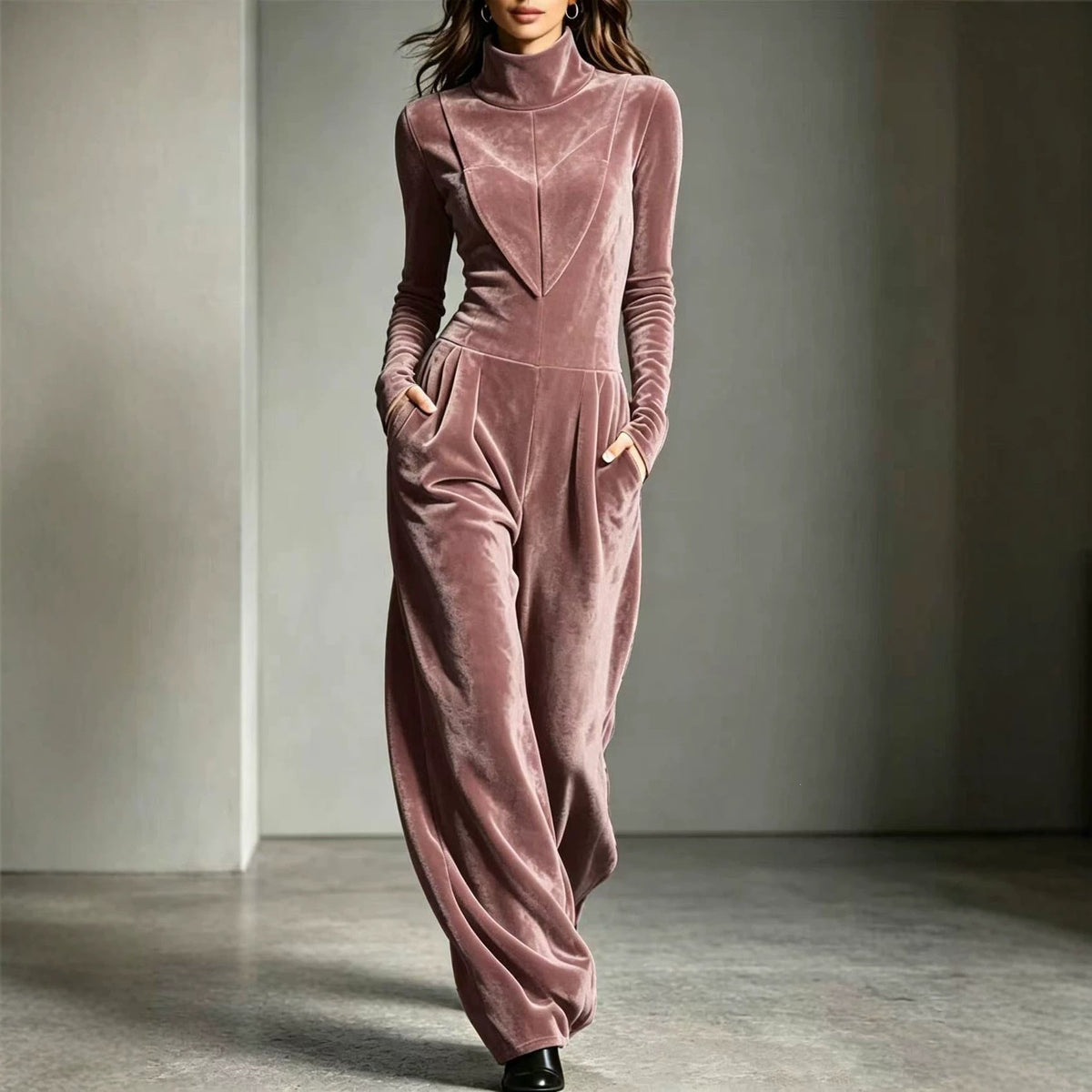 Jumpsuit Women Long Sleeve Relaxed Fit with Stand Collar - 4 - London-stylehouse.com