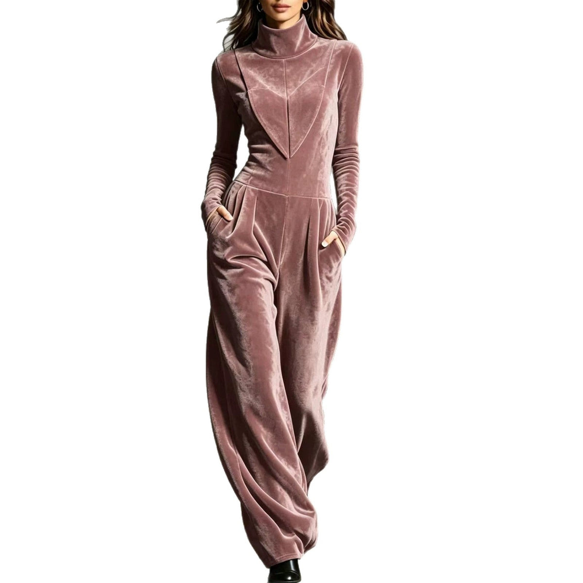 Jumpsuit Women Long Sleeve Relaxed Fit with Stand Collar - 6 - London-stylehouse.com