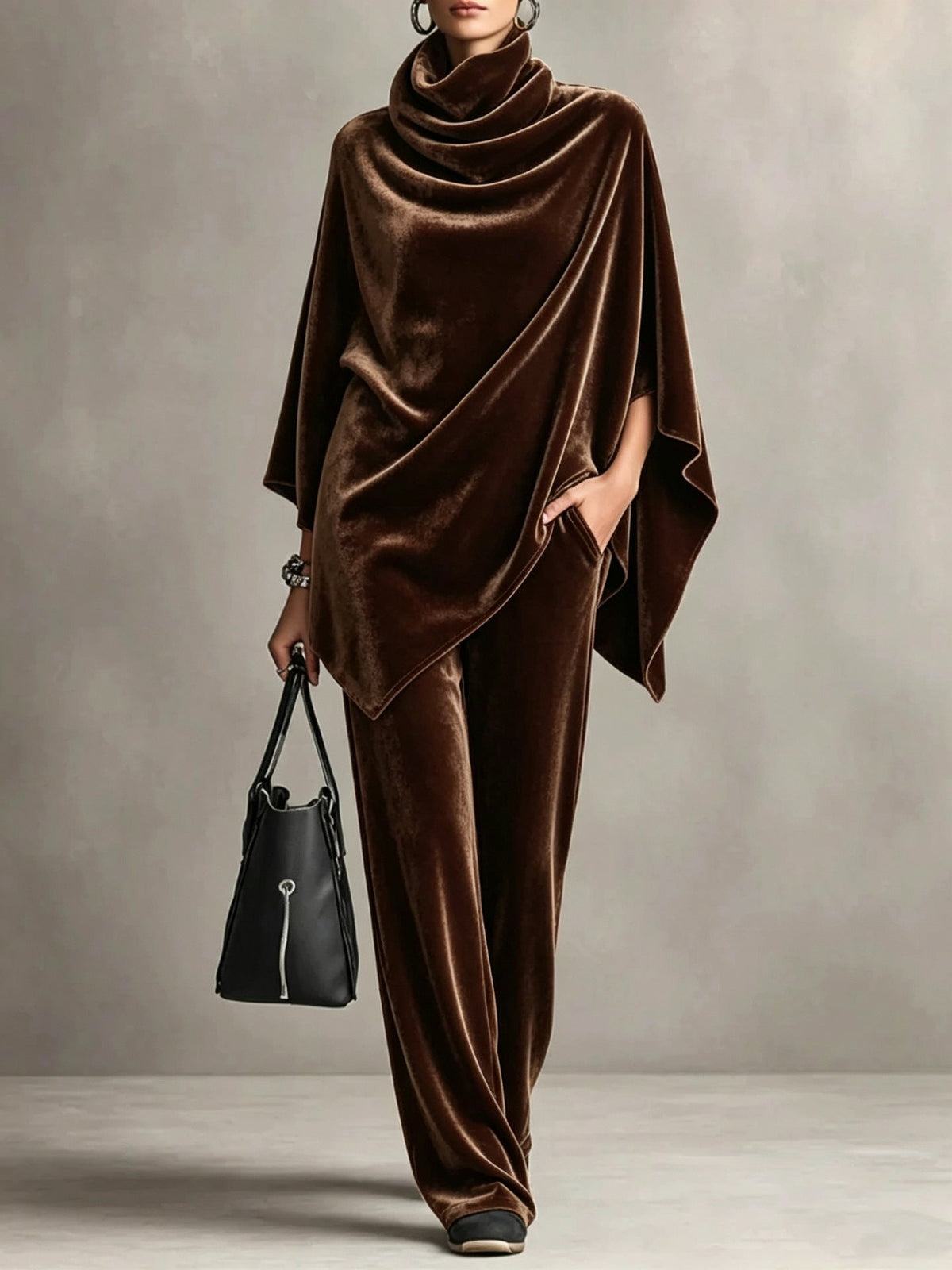 Women's Two-Piece Set with Cowl Neck and Wide-Leg Trousers - 1 - London-stylehouse.com