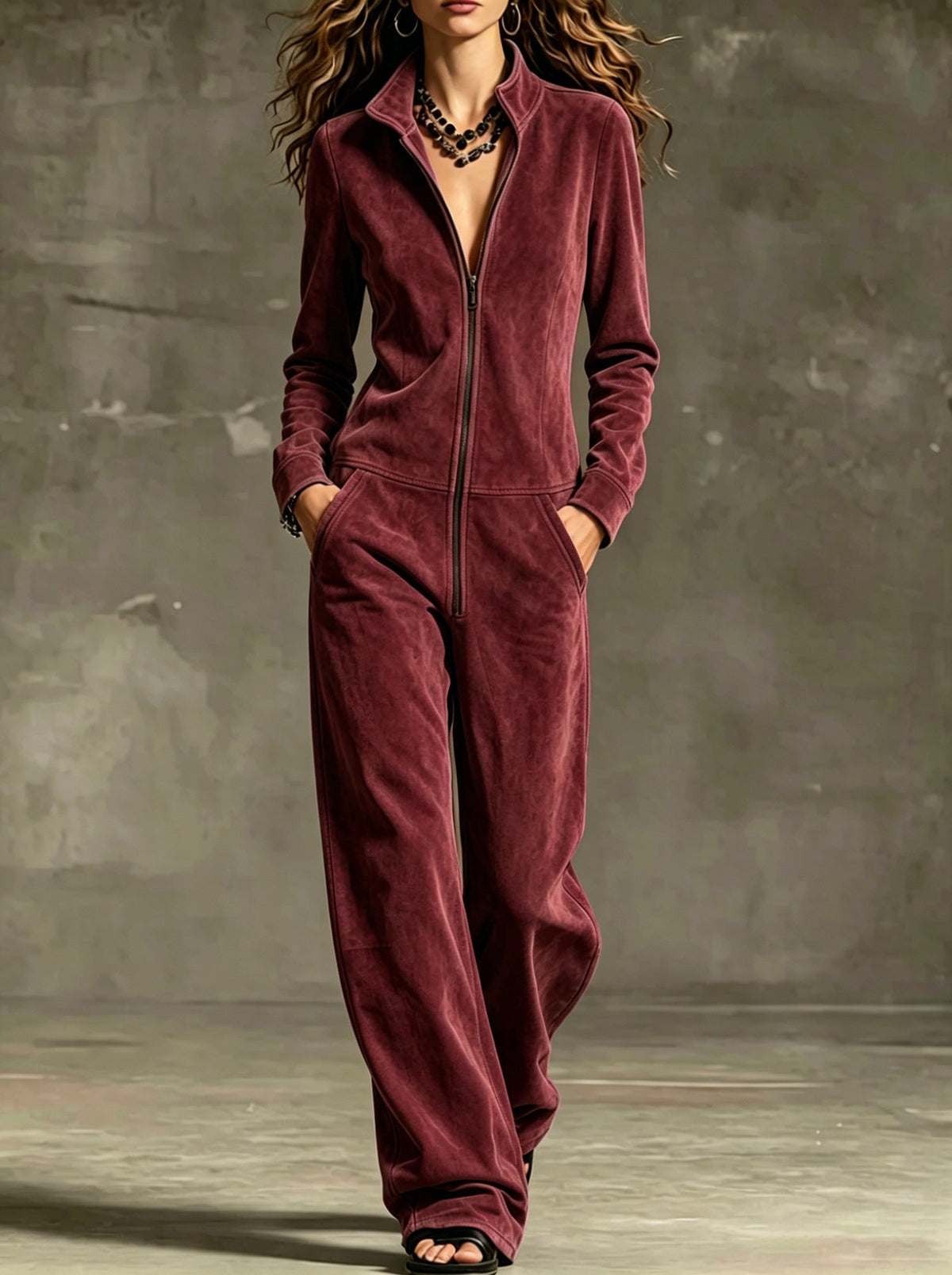 Women's Jumpsuit with Zip Front and Wide Leg Design - 1 - London-stylehouse.com