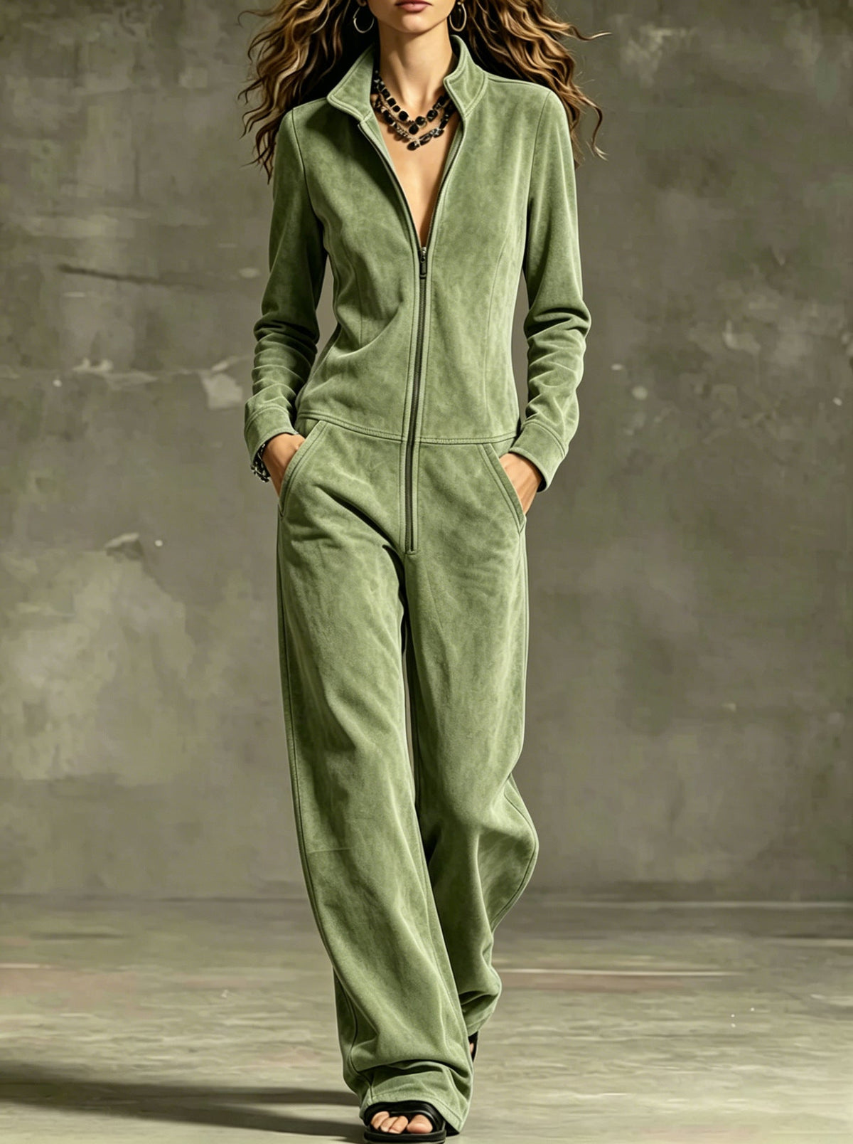 Women's Jumpsuit with Zip Front and Wide Leg Design - 2 - London-stylehouse.com