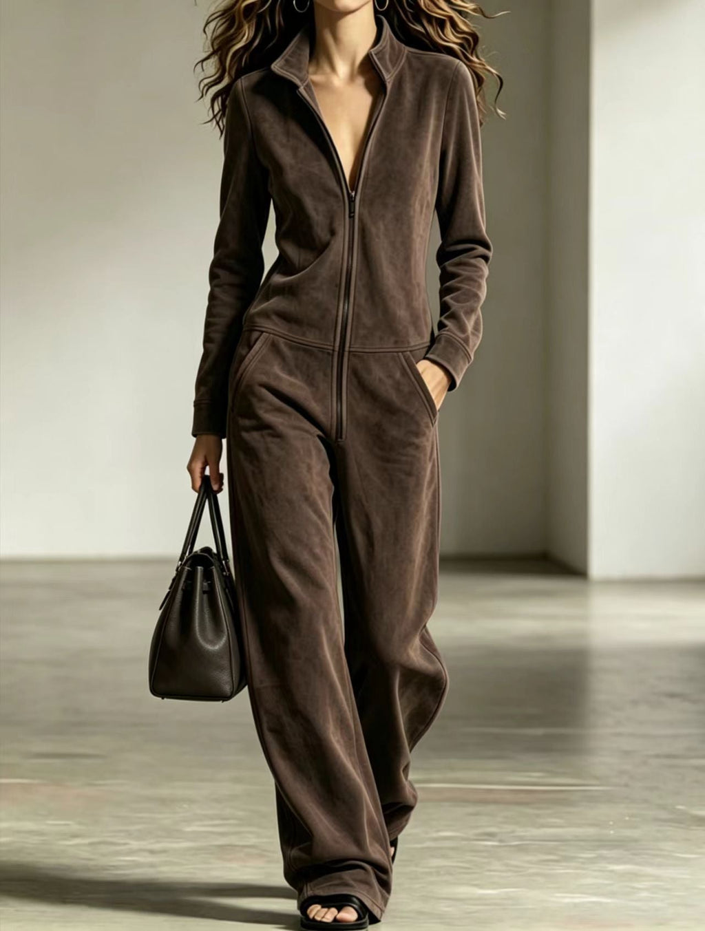 Women's Jumpsuit with Zip Front and Wide Leg Design - 4 - London-stylehouse.com