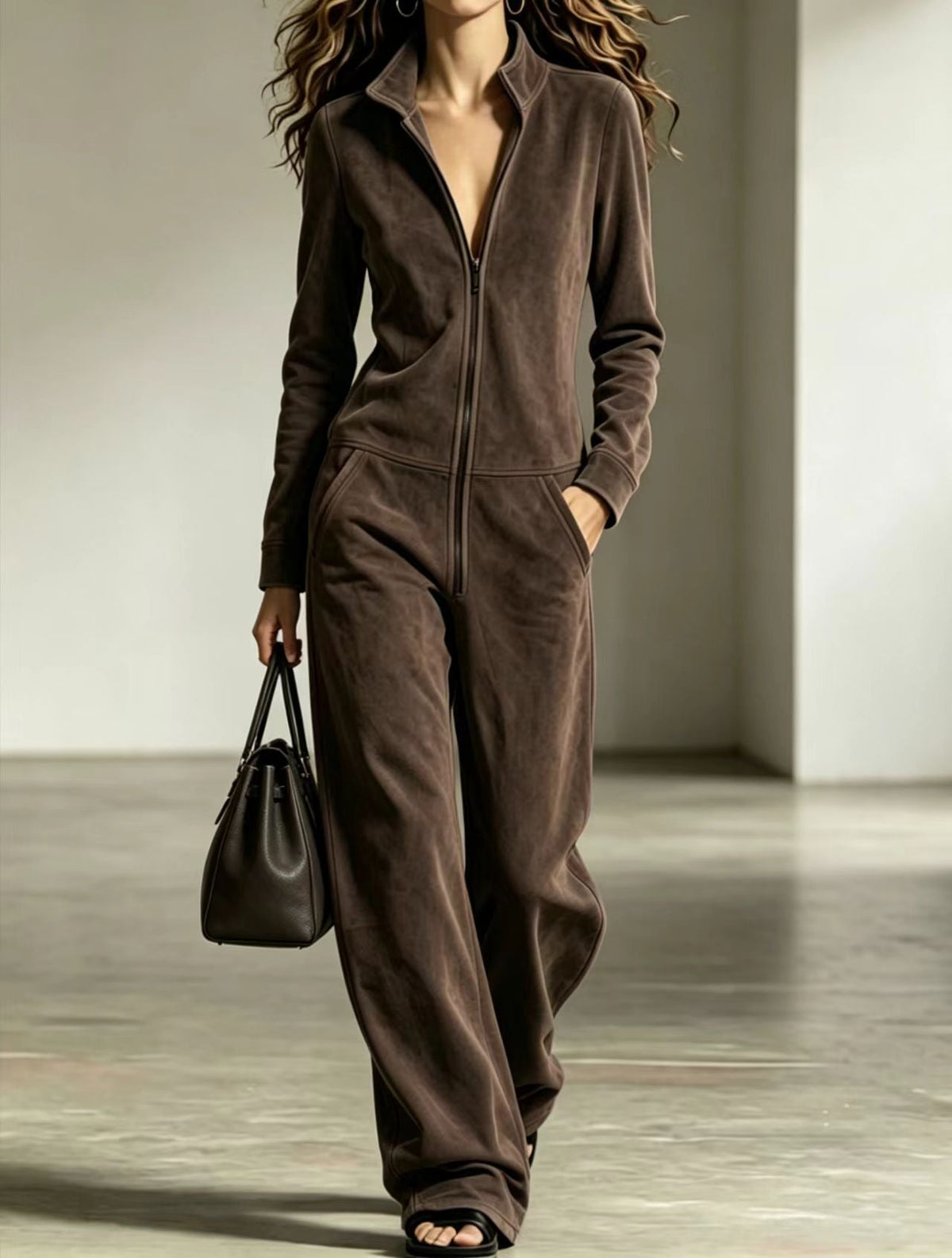 Women's Jumpsuit with Zip Front and Wide Leg Design - 4 - London-stylehouse.com